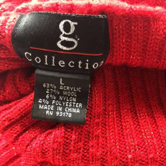 g  collection wool blend ribed red metallic sleeveless turtle neck top - Picture 2 of 4